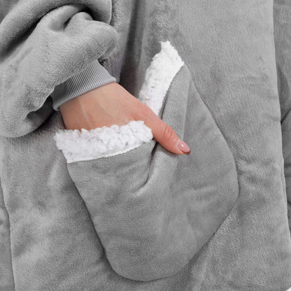 Hoodie Blanket – šiltas megztinis–pledas XXL, pilka/balta v2