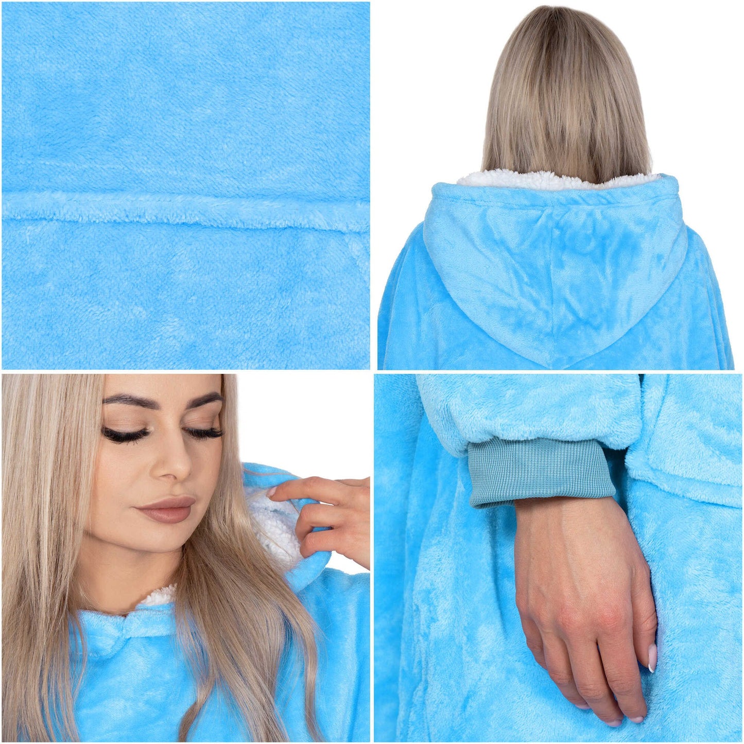 Hoodie Blanket – šiltas megztinis–pledas XXL, jūros mėlyna