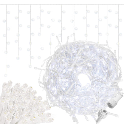 CL0316 Lauko girlianda varvekliai, blykstė 300 LED 12 m šaltai balta + šaltai balta blykstė