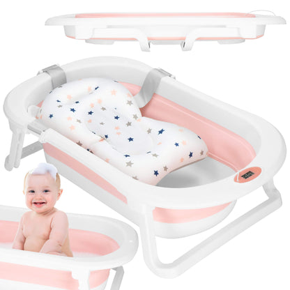 Nešiojama kūdikio vonelė SB0061 40 L balta-rožinė su kamščiu ir termometru