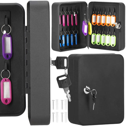 Raktų dėžutė su 30 pakabukais, metalinis seifas VS5030, juoda dėžė