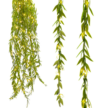 LED girlianda su dirbtiniais Ruskuso lapais, šviesos dekoracija CL4125