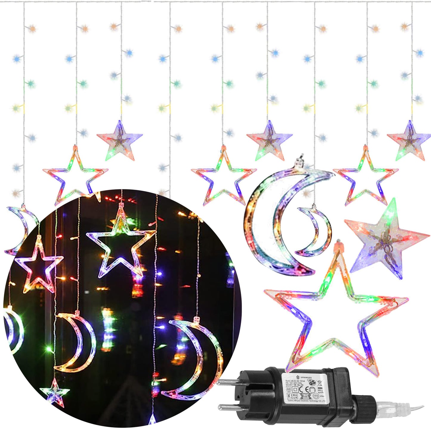 Šviesos užuolaidos 138 Led girlianda žvaigždės mėnuliai  CL4135