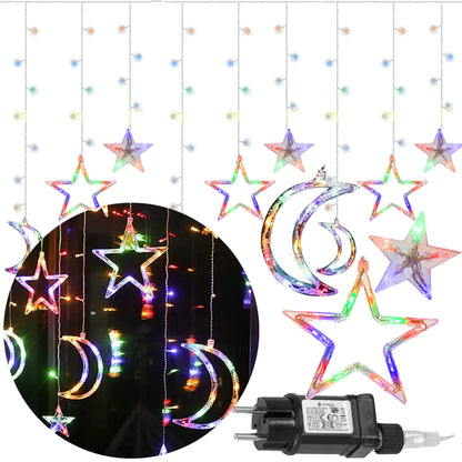 Šviesos užuolaidos 138 Led girlianda žvaigždės mėnuliai  CL4135