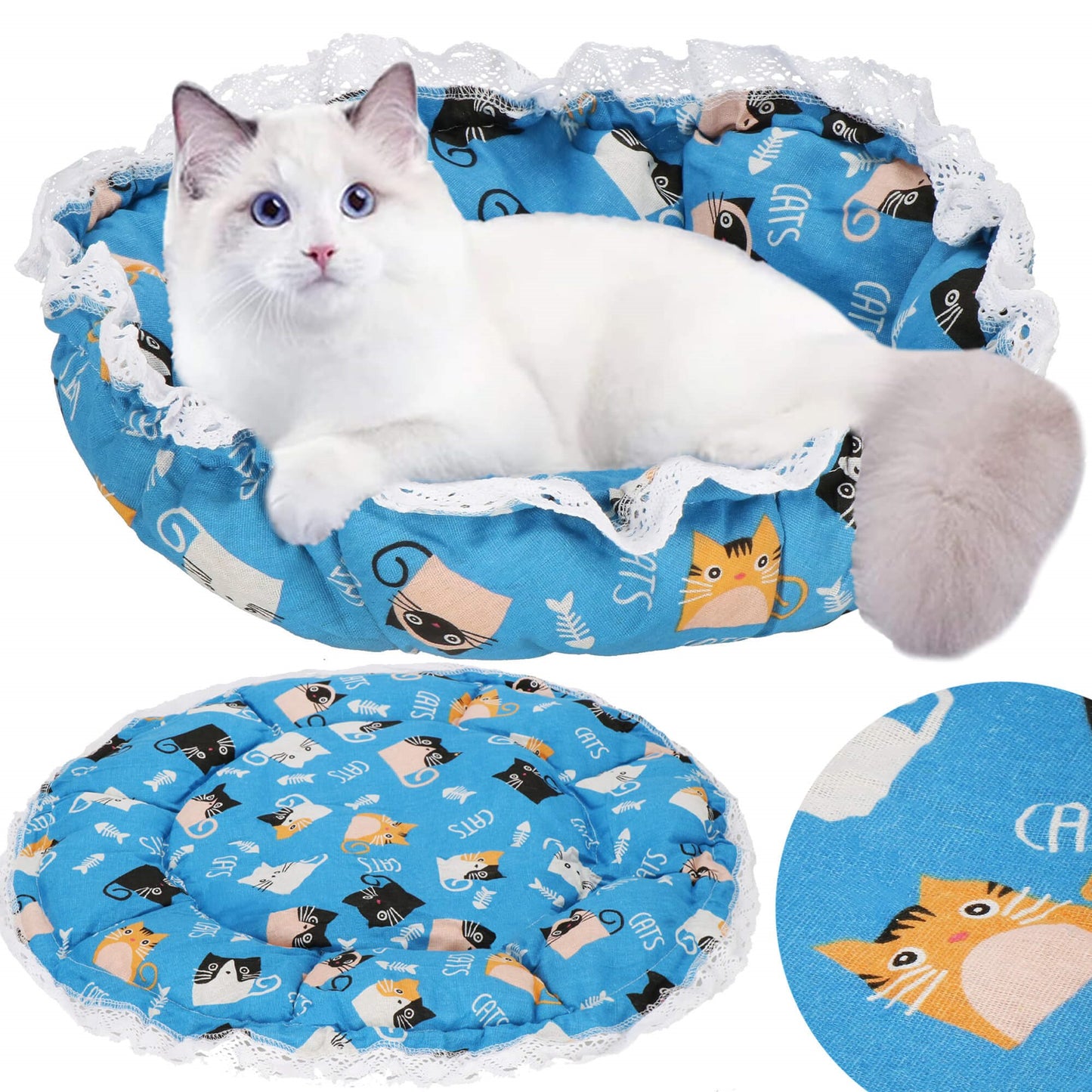 Apvalus šunų ir kačių guolis  PA0242 skersmuo 73 cm pliušinis gultas sutraukiama briauna mėlynas