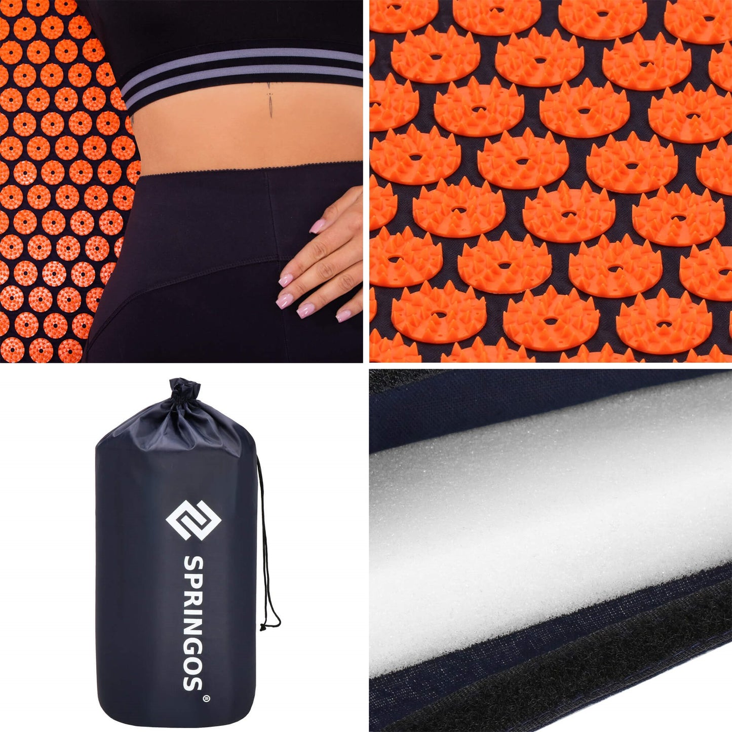 Taškinis kilimėlis su smaigaliais  SA0155 65x41 cm su pagalve, atpalaiduojantis masažuoklis