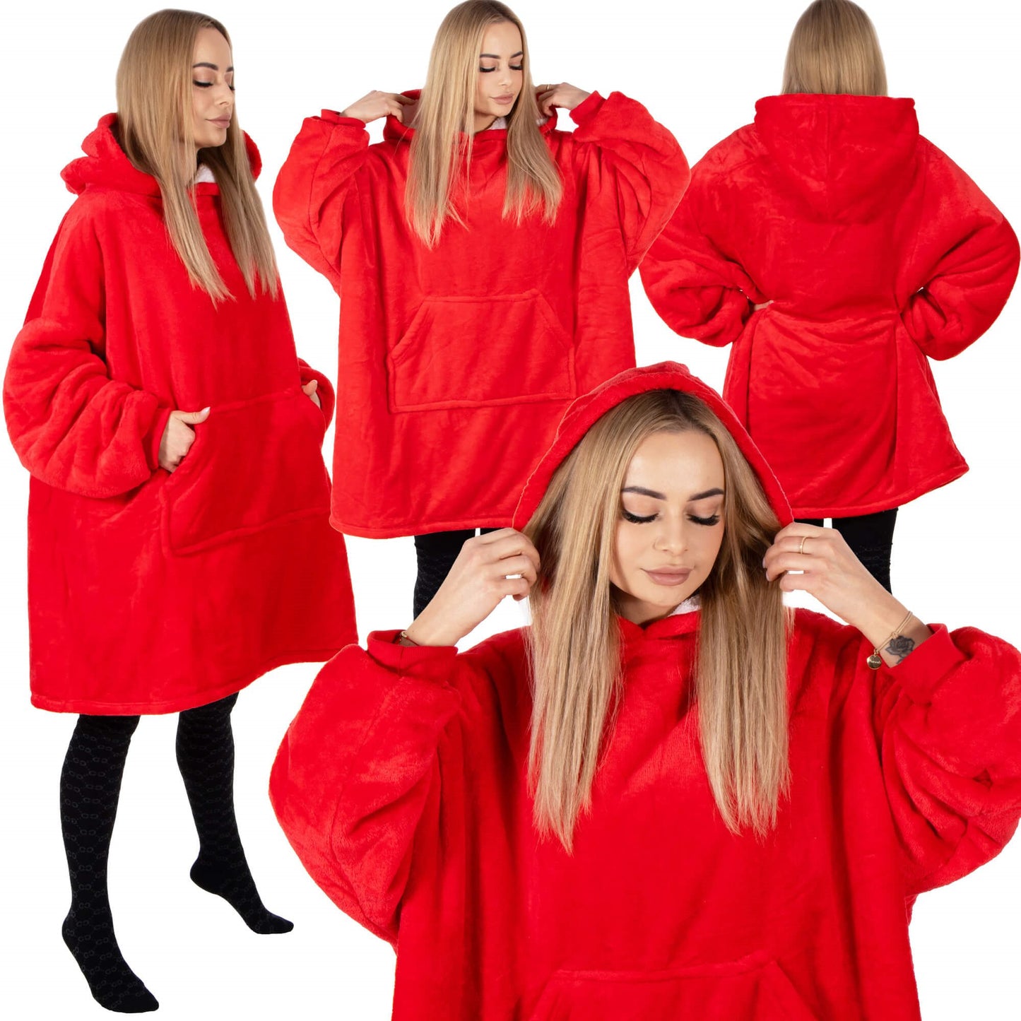 Hoodie Blanket – šiltas megztinis–pledas XXL, raudona