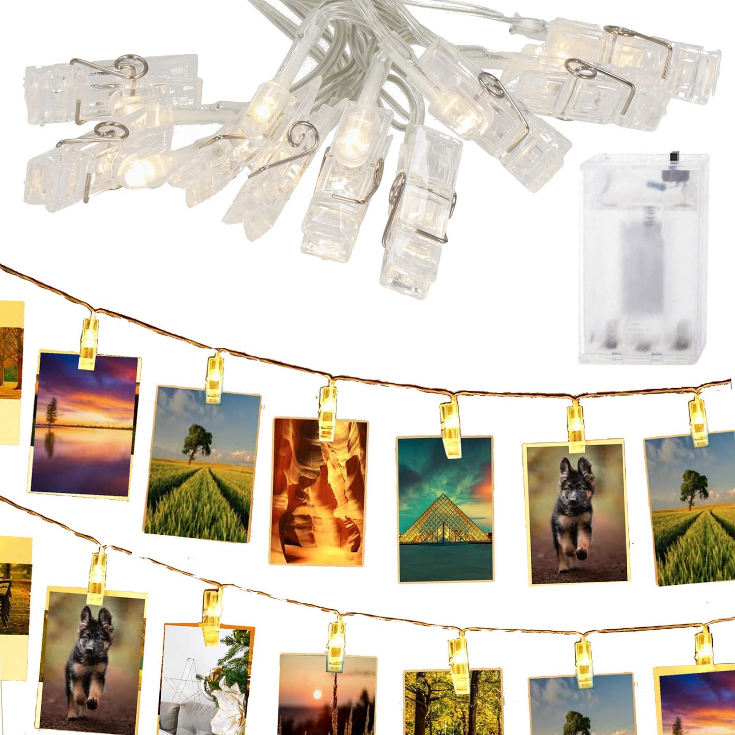 LED segtukai nuotraukoms CL4131, 10 LED, šiltai balta