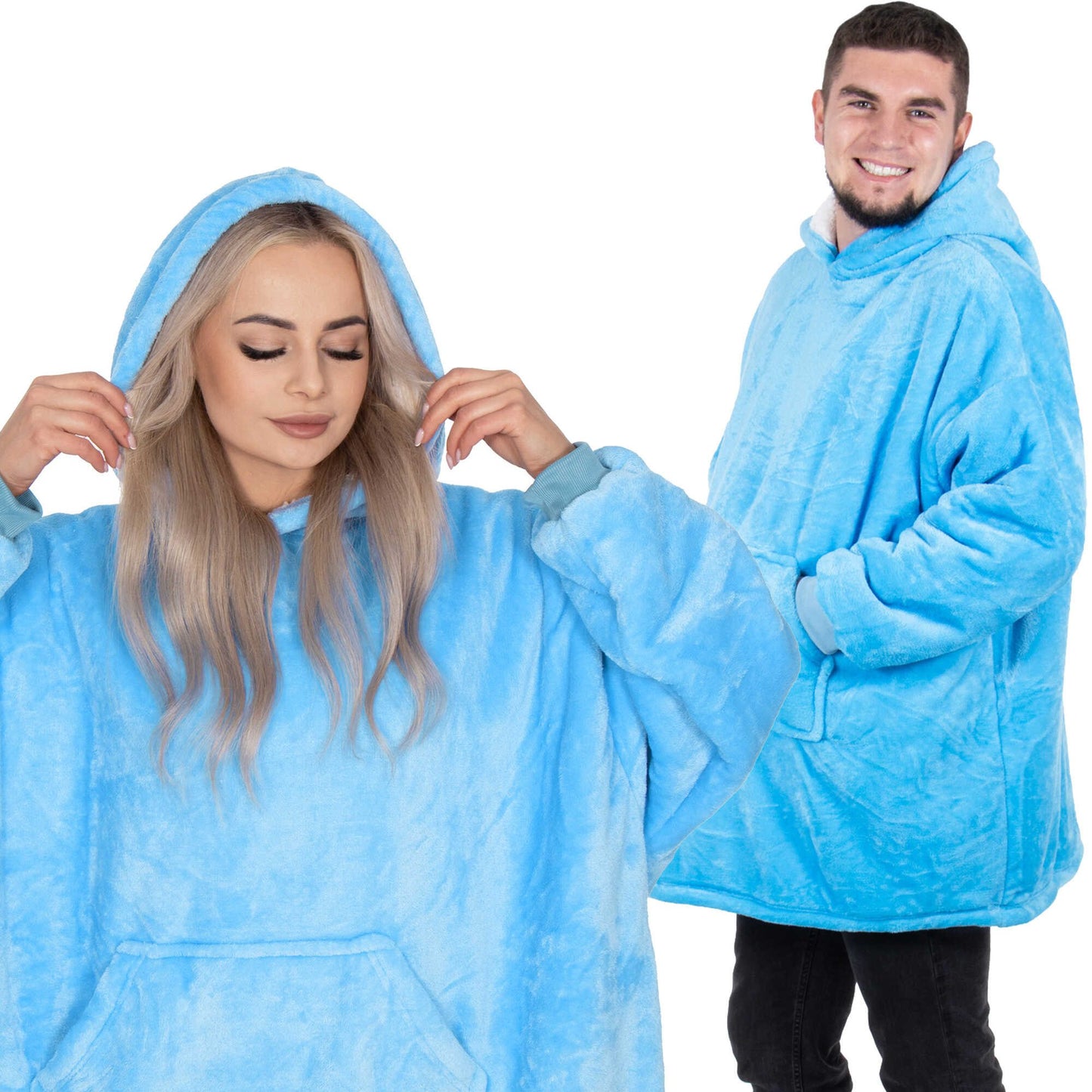 Hoodie Blanket – šiltas megztinis–pledas XXL, jūros mėlyna