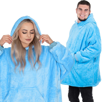 Hoodie Blanket – šiltas megztinis–pledas XXL, jūros mėlyna