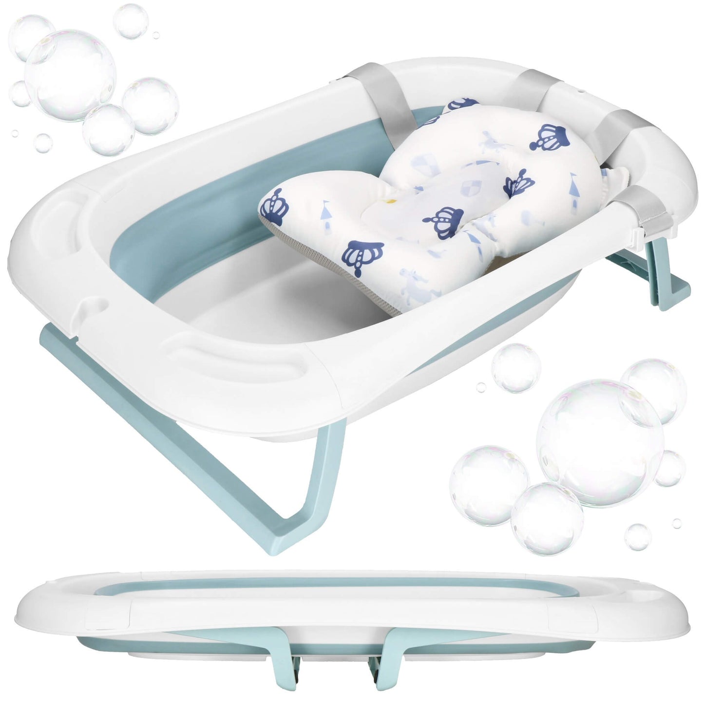 Kūdikio vonelė  SB0063, sulankstoma, 35 L, su termometru ir pagalve, balta-mėlyna