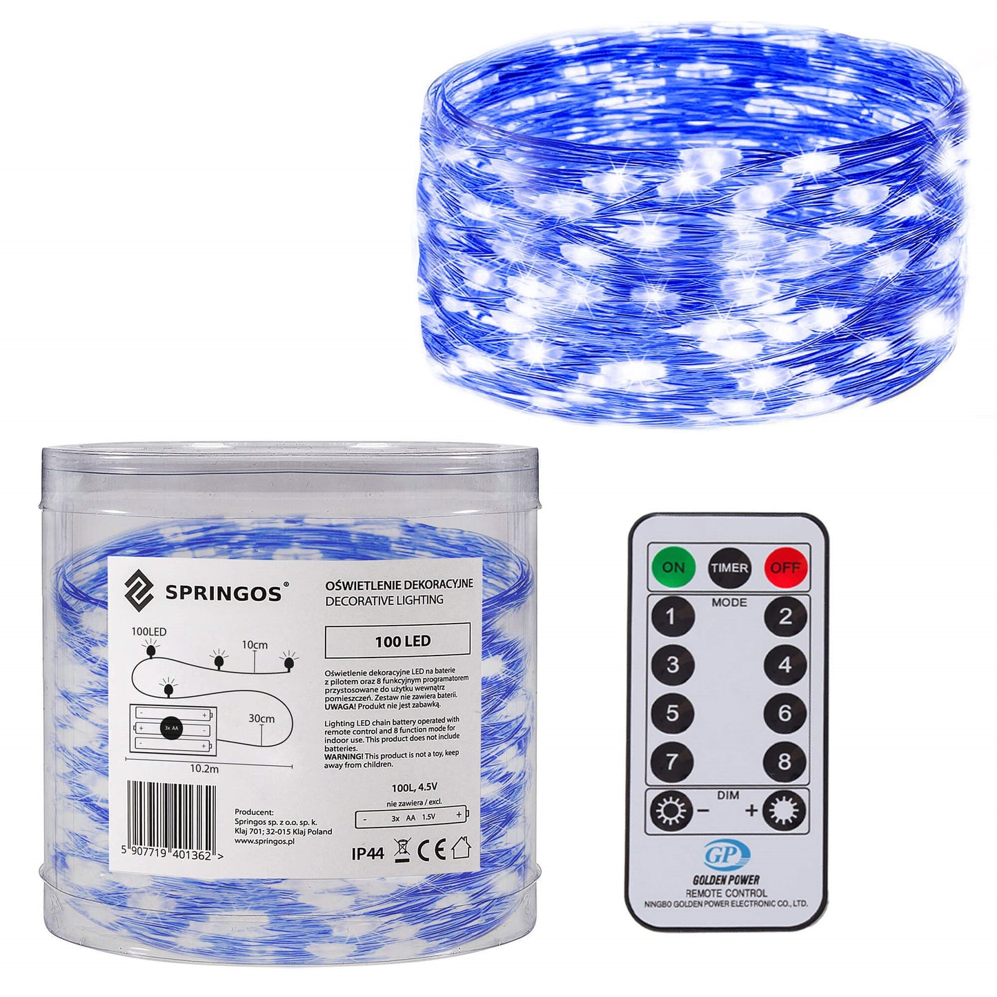 Kalėdų eglutės girlianda su elementais CL0103 9,9 m, mėlyna