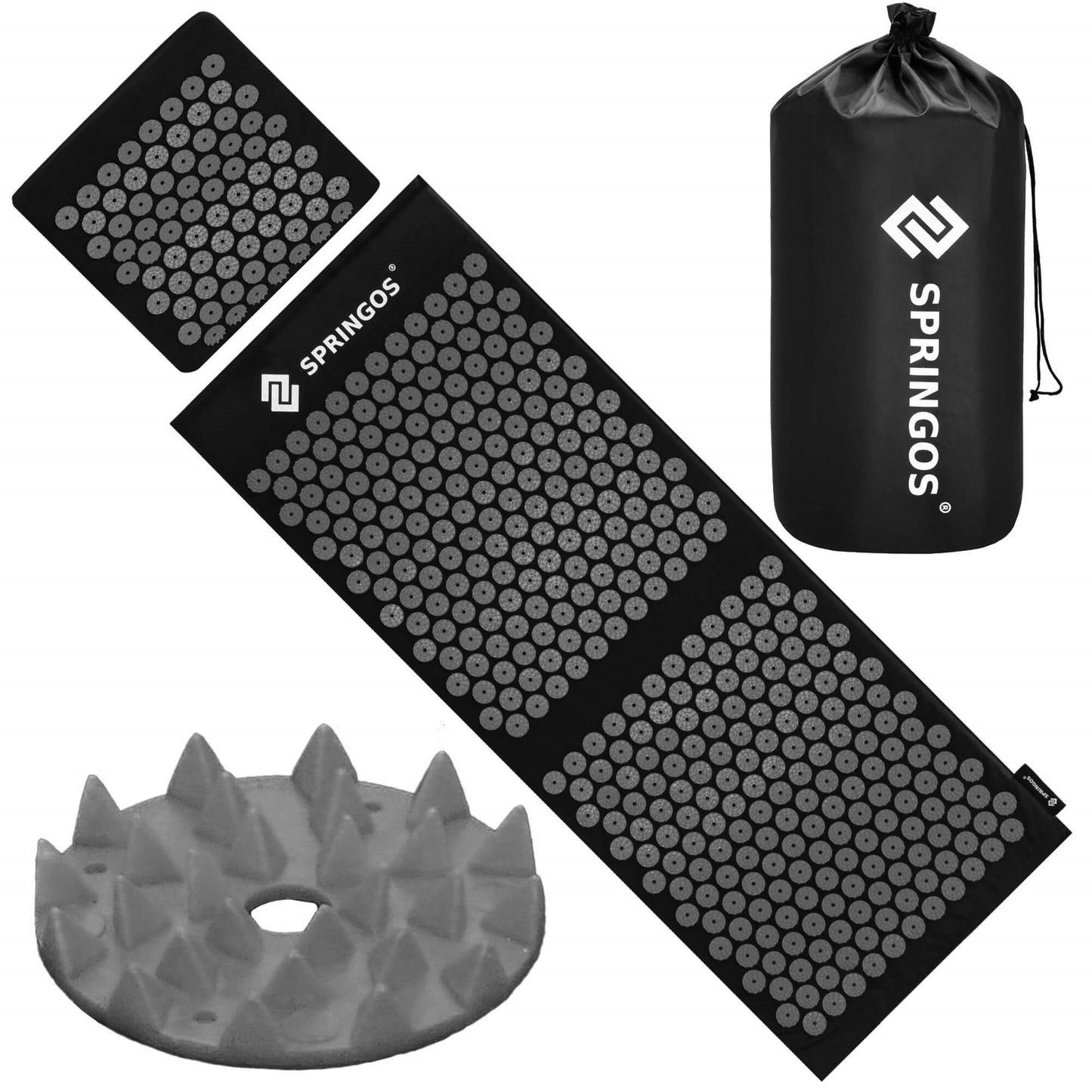 Akupresūros kilimėlis su dygliuota pagalvėle, kūno stimuliatorius, atpalaiduojantis masažuoklis,  SA0153 juoda