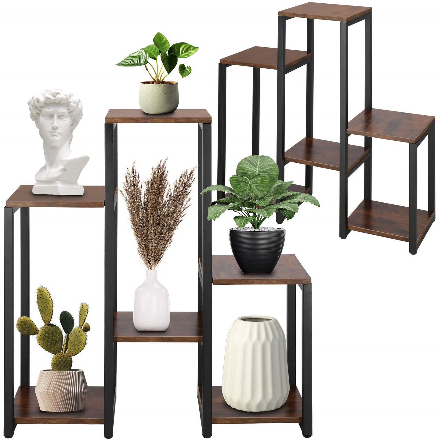 Metalinis gėlių stovas su 6 lentynomis  GA0208 79 cm palėpė juoda, tamsiai ruda