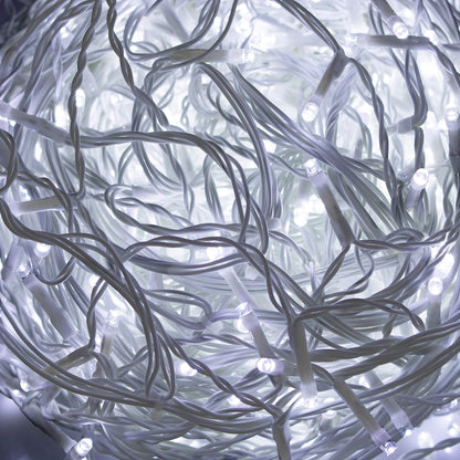 CL0316 Lauko girlianda varvekliai, blykstė 300 LED 12 m šaltai balta + šaltai balta blykstė
