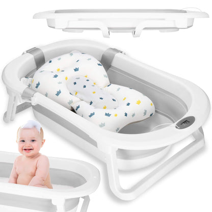 Nešiojama kūdikių vonelė SB0060 40 L balta-pilka su pagalvėle, kamščiu ir termometru