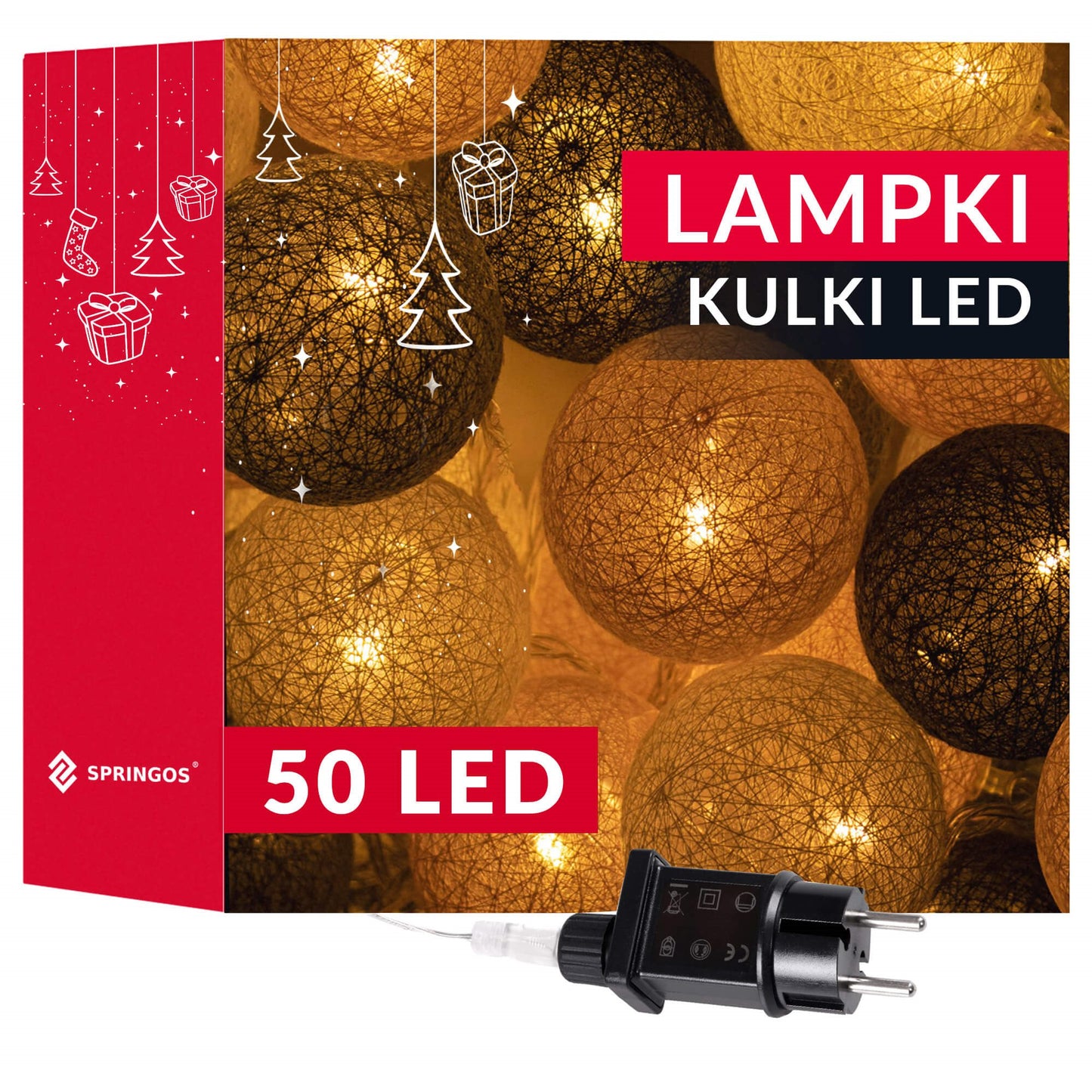 Medvilniniai burbulai CL0155, 50 LED, dekoratyvinė girlianda, grafito ir balta