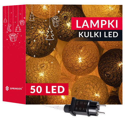 Medvilniniai burbulai CL0155, 50 LED, dekoratyvinė girlianda, grafito ir balta