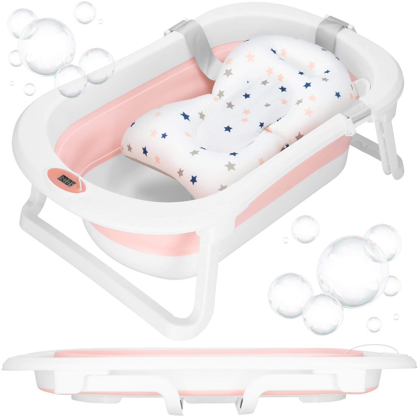 Nešiojama kūdikio vonelė SB0061 40 L balta-rožinė su kamščiu ir termometru