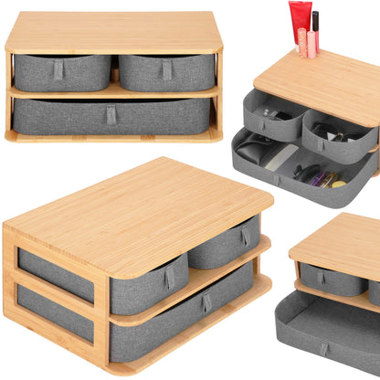 Bambuko papuošalų dėžutė su 3 stalčiais kosmetikai HA0161