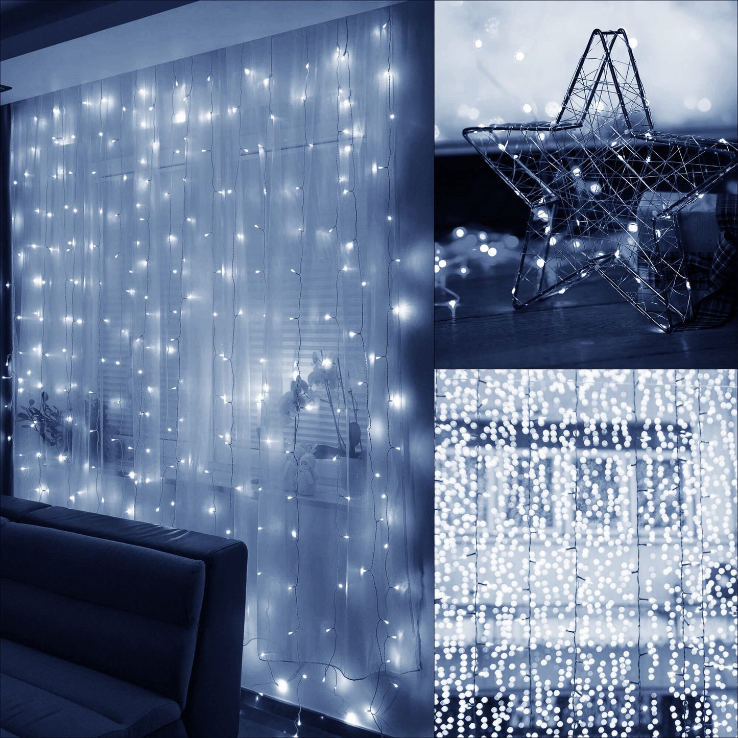 Šviesos užuolaida  CL0184 300 LED girlianda šaltai balta šviesa vidui ir laukui