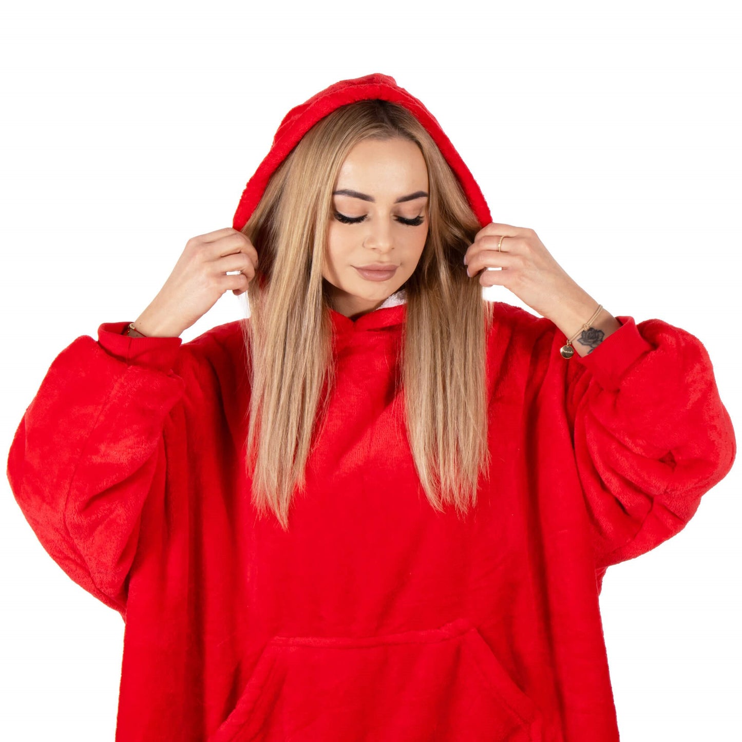 Hoodie Blanket – šiltas megztinis–pledas XXL, raudona