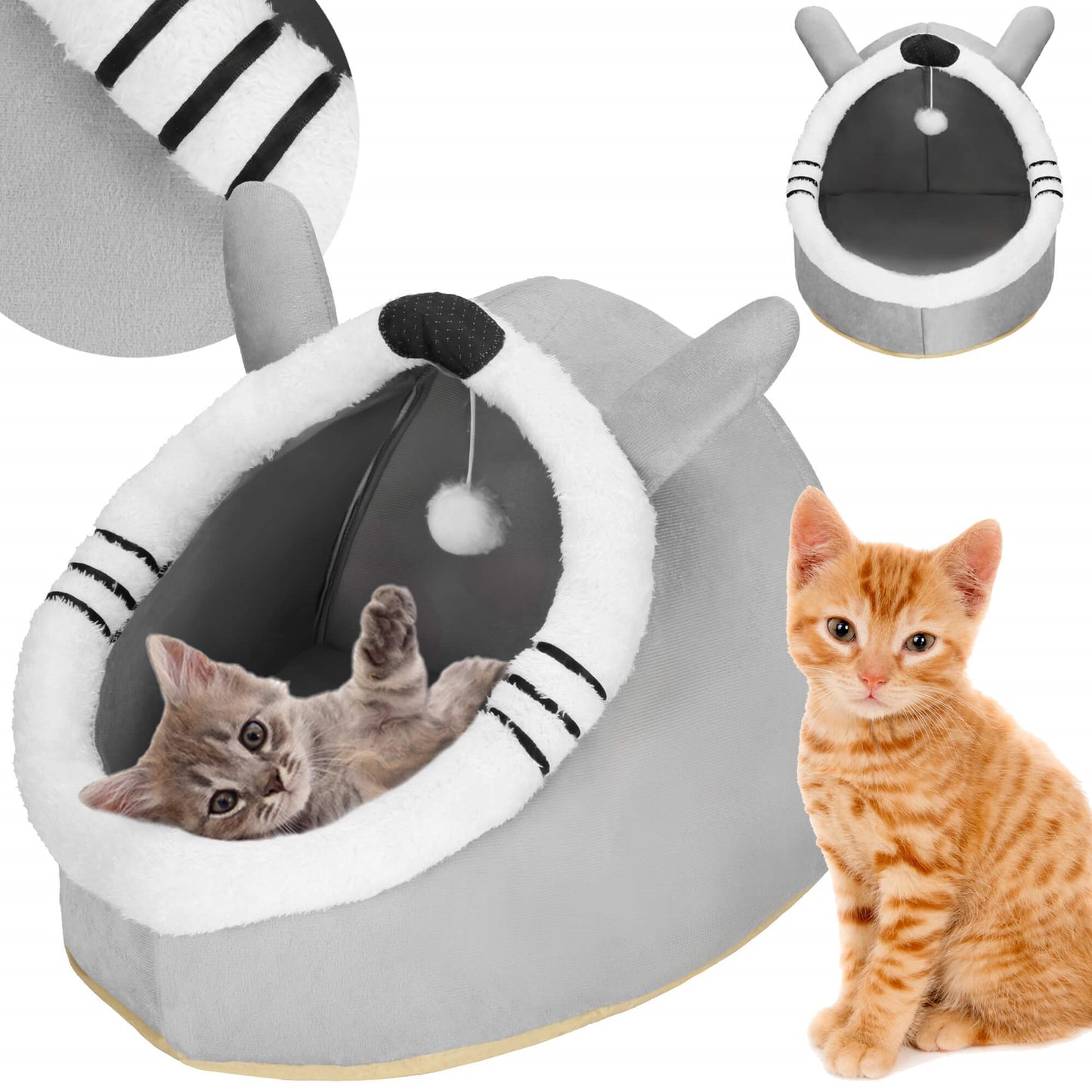 Kačių guolis su žaislu ir pagalvėle  PA0241 42x44x35 cm pilkas