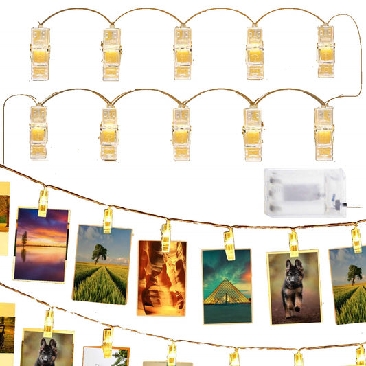 LED segtukai nuotraukoms CL4131, 10 LED, šiltai balta