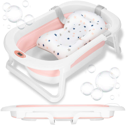 Nešiojama kūdikio vonelė SB0061 40 L balta-rožinė su kamščiu ir termometru