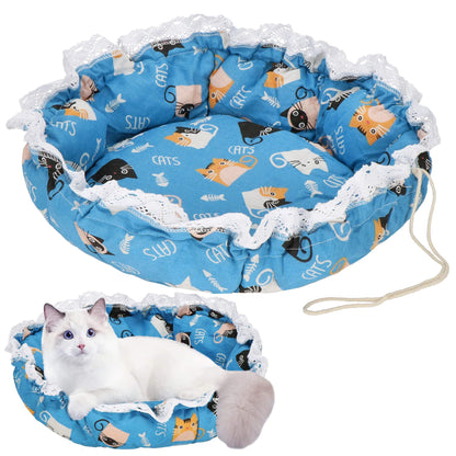 Apvalus šunų ir kačių guolis  PA0242 skersmuo 73 cm pliušinis gultas sutraukiama briauna mėlynas