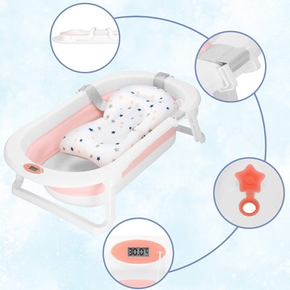 Nešiojama kūdikio vonelė SB0061 40 L balta-rožinė su kamščiu ir termometru