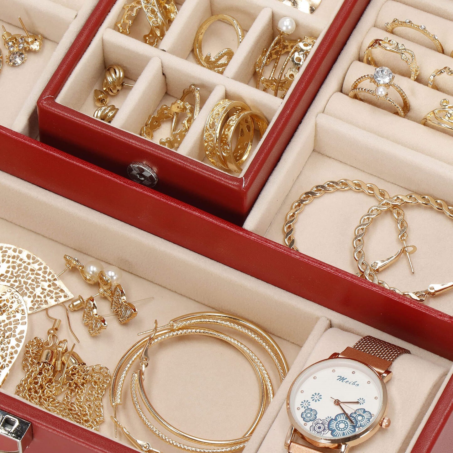 Papuošalų dėžutė raudonos spalvos HA1080 25.3x25.3x8.5cm