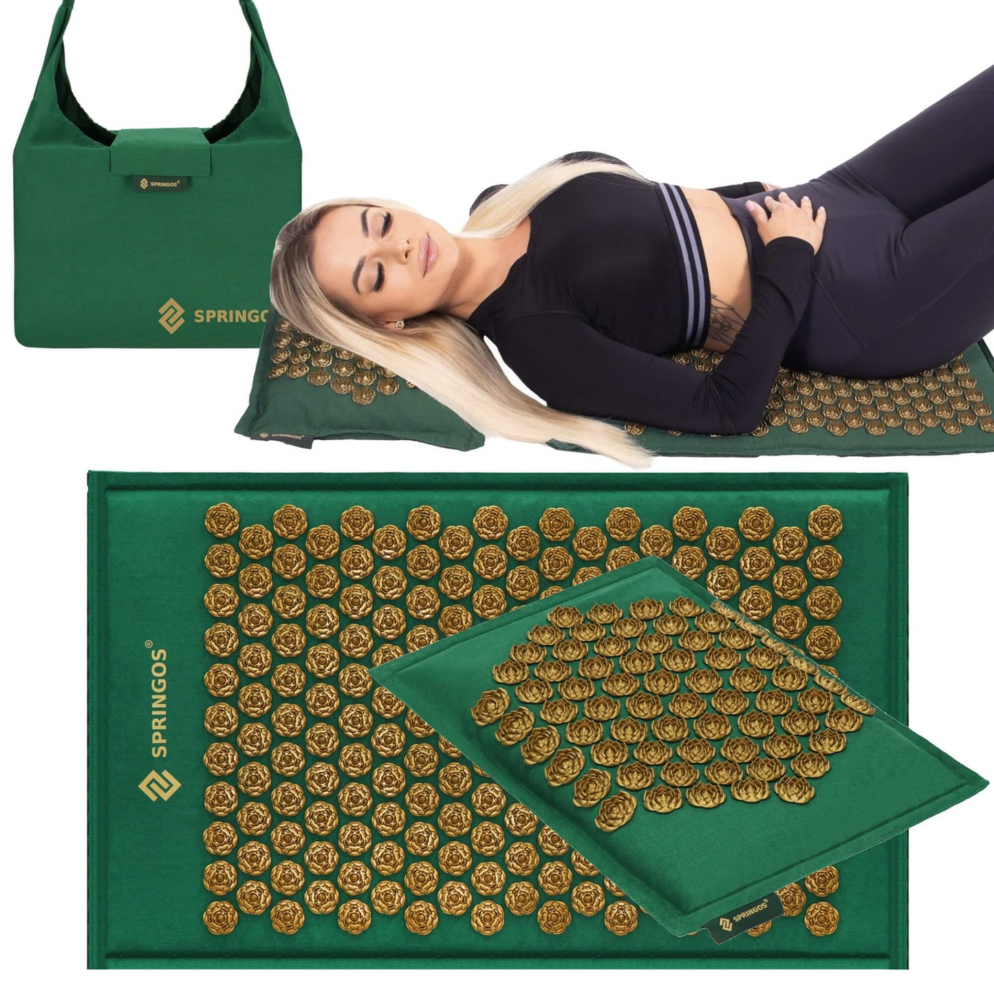 Akupresūros kilimėlis su pagalvėlėmis masažui, nuo skausmo, gydomas iš lino ir kokoso pluošto  SA0154