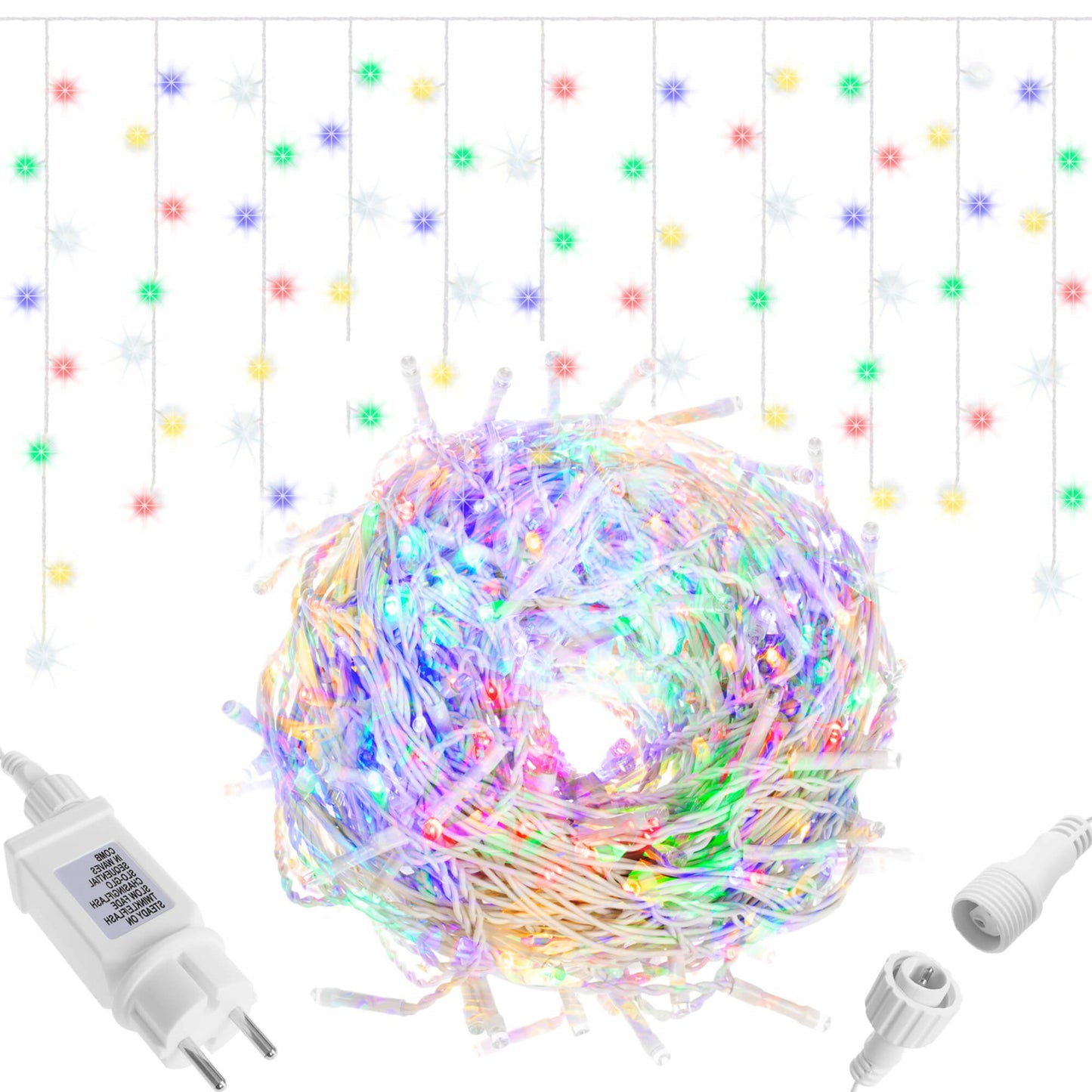 Lauko girlianda varvekliai CL0319 300 LED 12 m, įvairiaspalvė + šaltai balta blykstė