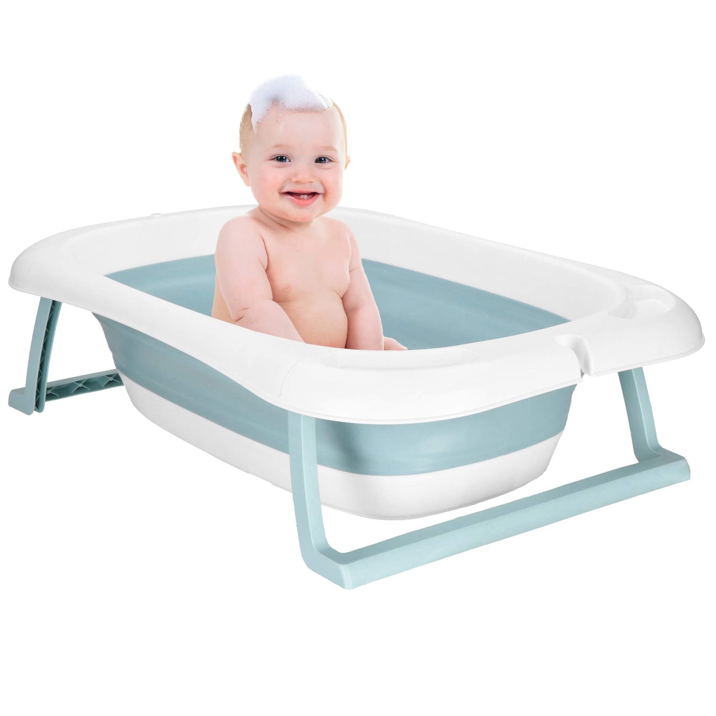 Kūdikio vonelė  SB0063, sulankstoma, 35 L, su termometru ir pagalve, balta-mėlyna