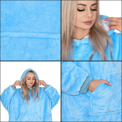 Hoodie Blanket – šiltas megztinis–pledas XXL, jūros mėlyna