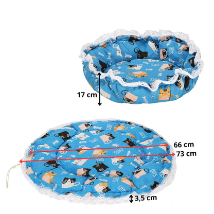 Apvalus šunų ir kačių guolis  PA0242 skersmuo 73 cm pliušinis gultas sutraukiama briauna mėlynas