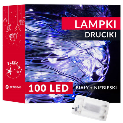 CL0022 LED kalėdinė girlianda 100 LED, šalta balta + mėlyna, 9,9m