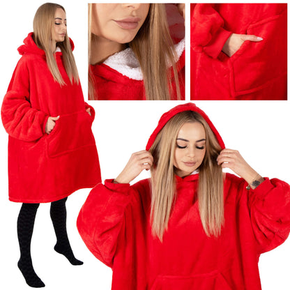Hoodie Blanket – šiltas megztinis–pledas XXL, raudona
