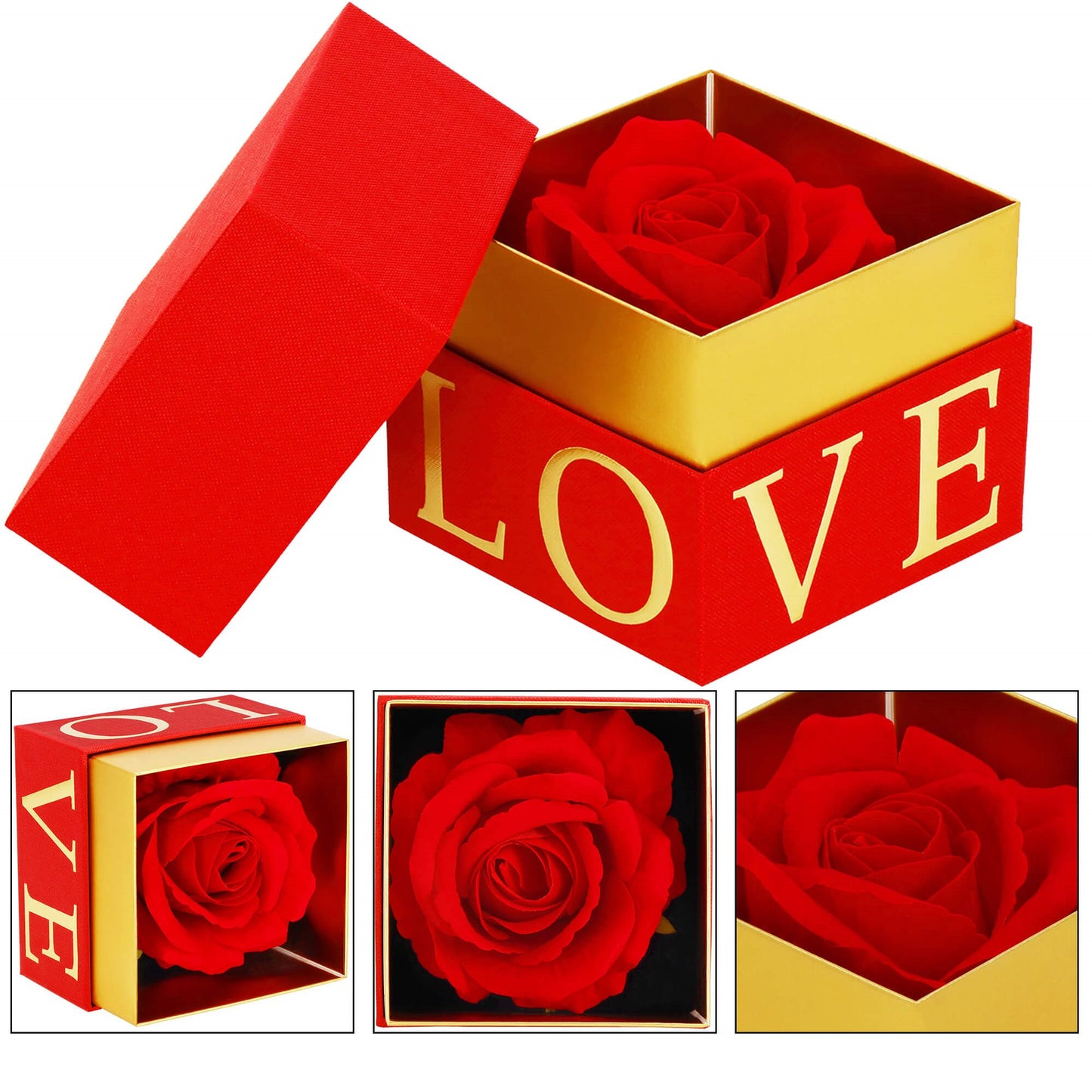 Amžinoji rožė  HA7448Amžinoji rožė dovanų dėžutėje – raudona su auksu