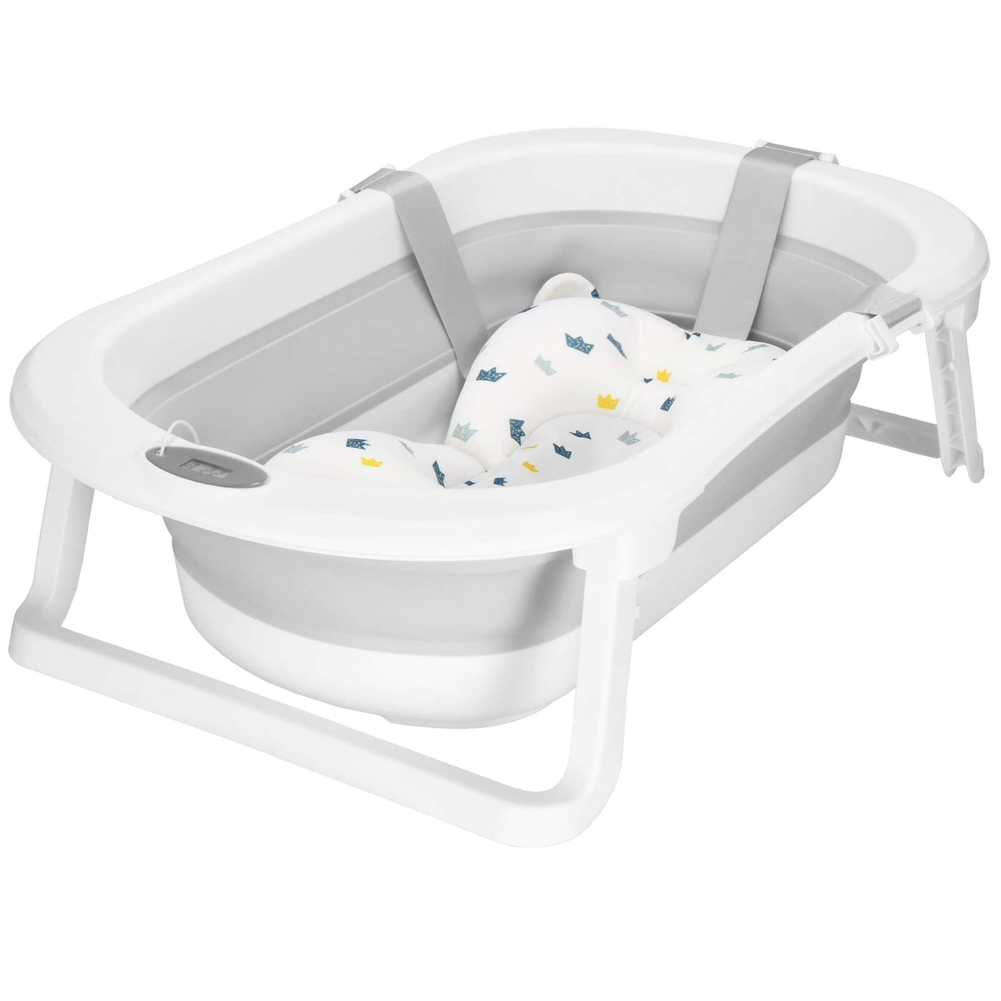 Nešiojama kūdikių vonelė SB0060 40 L balta-pilka su pagalvėle, kamščiu ir termometru