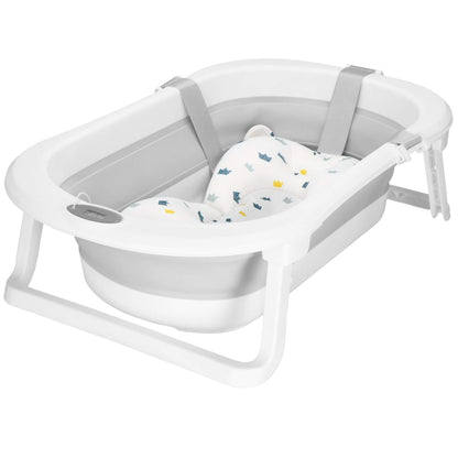 Nešiojama kūdikių vonelė SB0060 40 L balta-pilka su pagalvėle, kamščiu ir termometru