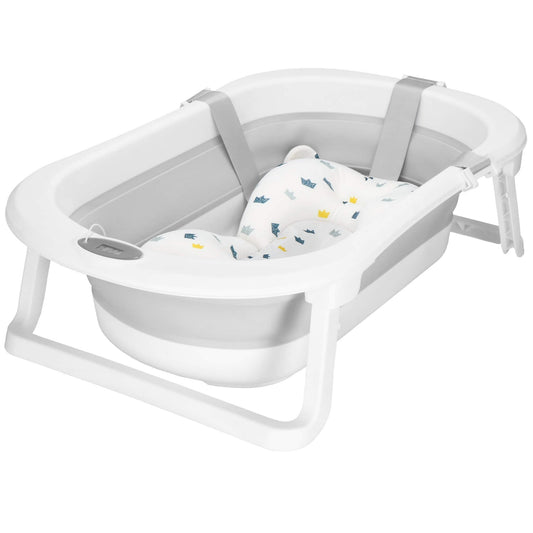 Nešiojama kūdikių vonelė SB0060 40 L balta-pilka su pagalvėle, kamščiu ir termometru