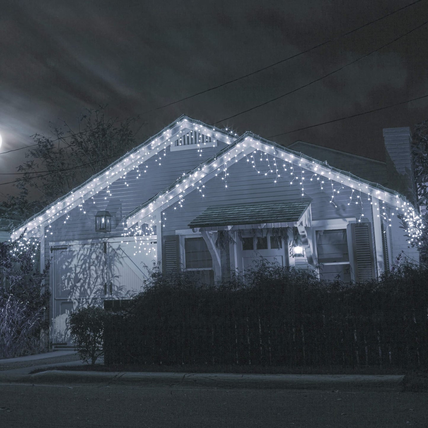 CL0300 Lauko girlianda varvekliai 300 LED 12 m šaltai balta, 8 programos