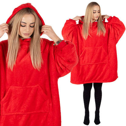 Hoodie Blanket – šiltas megztinis–pledas XXL, raudona