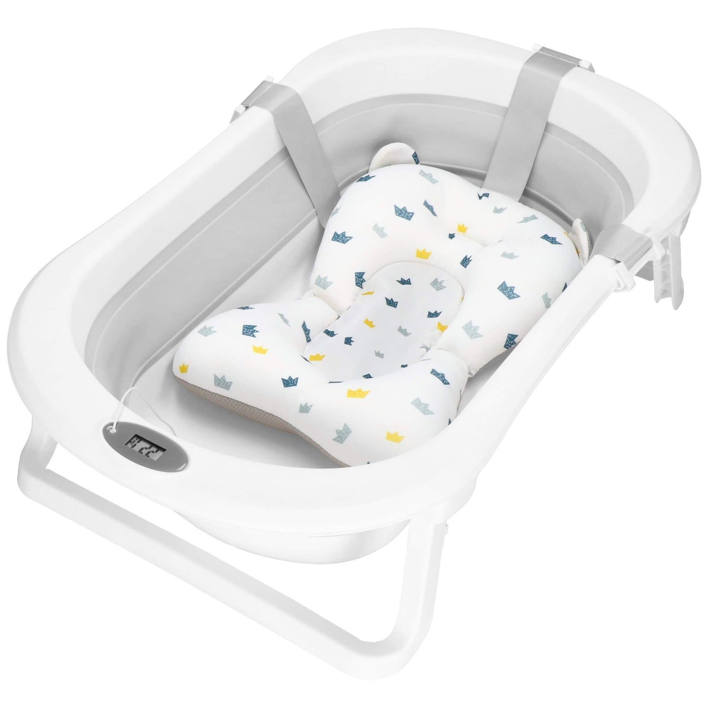 Nešiojama kūdikių vonelė SB0060 40 L balta-pilka su pagalvėle, kamščiu ir termometru