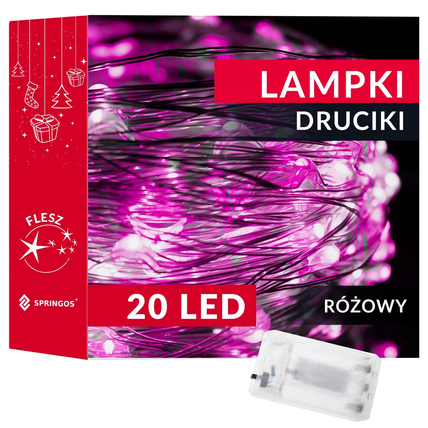 CL0009 LED kalėdinė girlianda 20 LED, rožinė, 1.9m