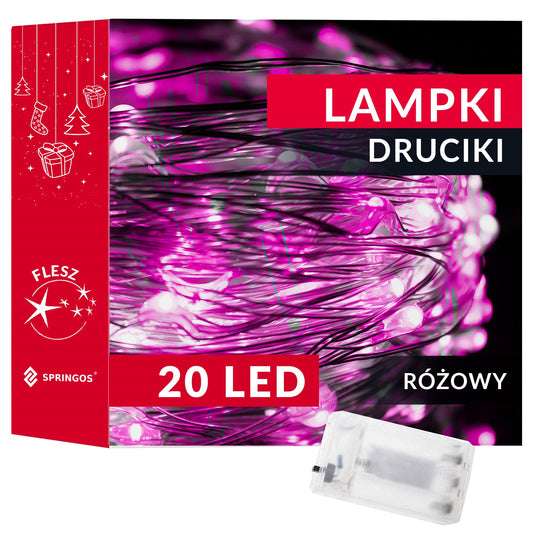 CL0009 LED kalėdinė girlianda 20 LED, rožinė, 1.9m