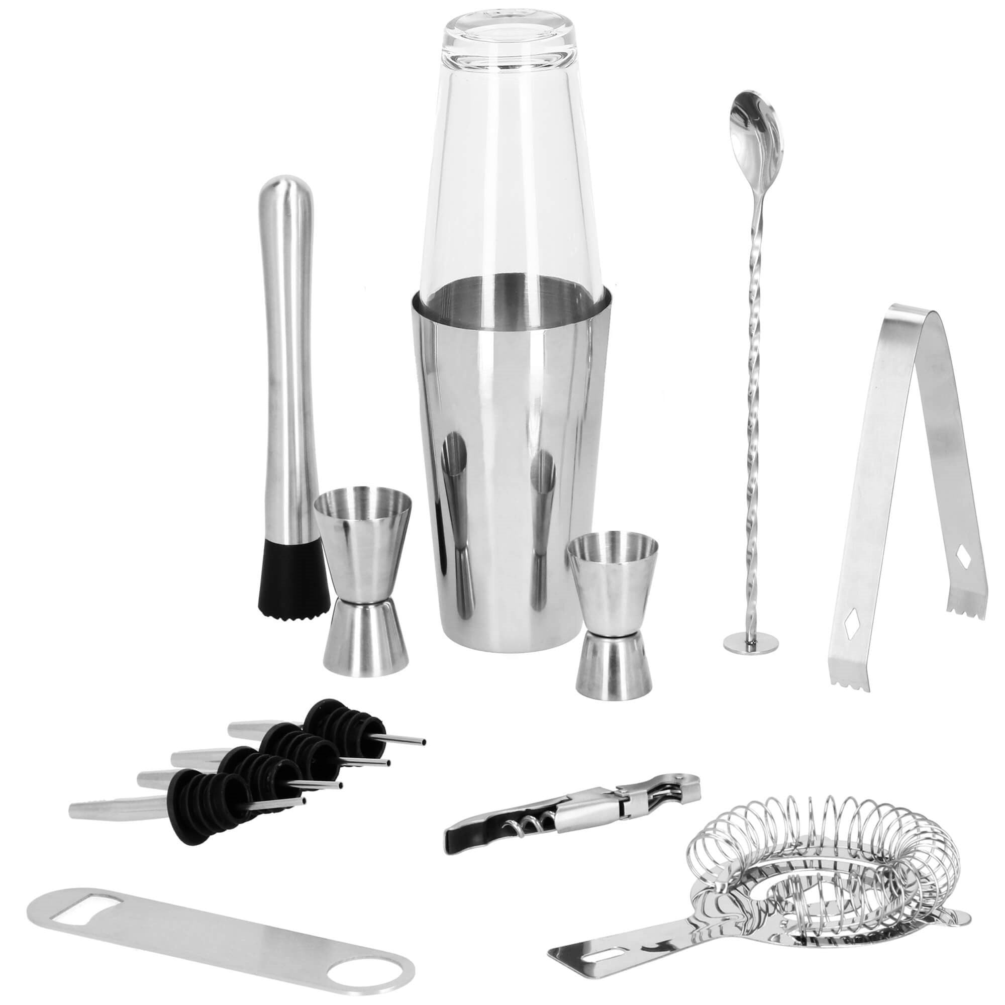 Barmeno rinkinys Bostono plaktuvas stiklinė  KI0015 14 vnt. sidabrinis