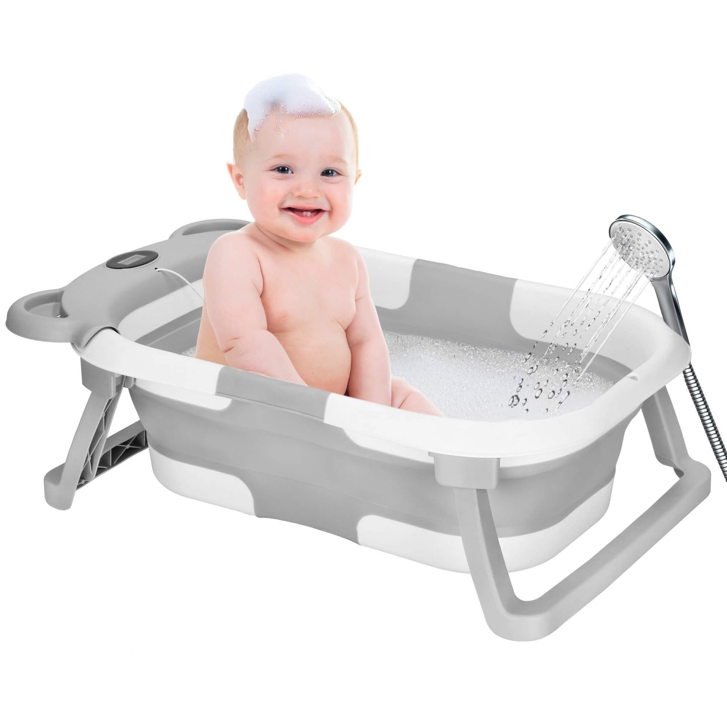 Kūdikio vonelė SB0062, silikoninė, su kamščiu ir termometru, 27,5 L, nešiojama, balta-pilka